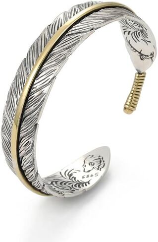 POYAMUSE Vintage Feather Cuff Bracelet Adjustable Open Bangle for Men, Unique Rustic Design with Metal Feather Detailing, Feather Cuff Bracelet for Men and Women in Kuwait