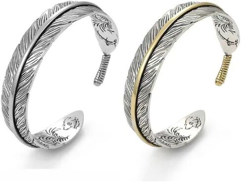POYAMUSE Vintage Feather Cuff Bracelet Adjustable Open Bangle for Men, Unique Rustic Design with Metal Feather Detailing, Feather Cuff Bracelet for Men and Women in Kuwait