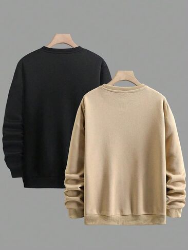 WDIRARA Men's 2 Pack Bear Print Pullovers Black and White Sweatshirt Round Neck Casual Long Sleeve Sweatshirts in Kuwait