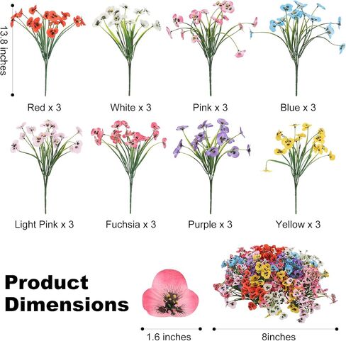 24 Bundles Artificial Pansy Flowers, No Leaves Faux Silk Pansies Bulk, Mixed Color Fake Flowers, UV Resistant for Outdoor/Indoor, Window Box, Patio, Garden, Home Spring Decor in Saudi Arabia