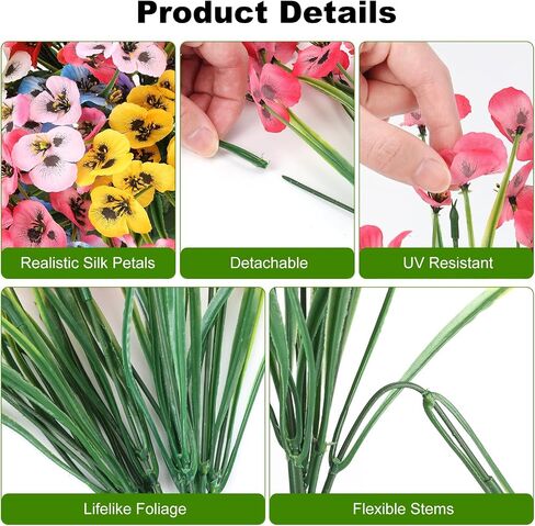 24 Bundles Artificial Pansy Flowers, No Leaves Faux Silk Pansies Bulk, Mixed Color Fake Flowers, UV Resistant for Outdoor/Indoor, Window Box, Patio, Garden, Home Spring Decor in Saudi Arabia