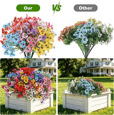 24 Bundles Artificial Pansy Flowers, No Leaves Faux Silk Pansies Bulk, Mixed Color Fake Flowers, UV Resistant for Outdoor/Indoor, Window Box, Patio, Garden, Home Spring Decor in Saudi Arabia