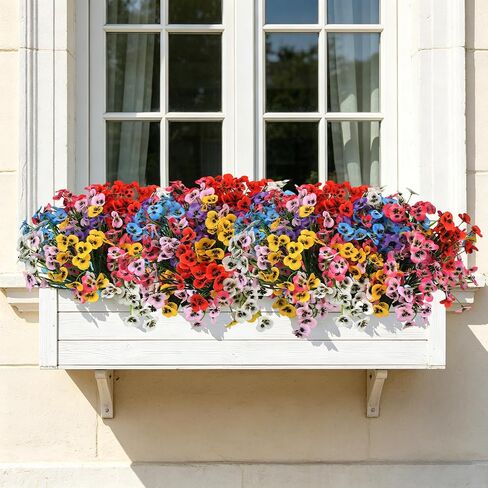 24 Bundles Artificial Pansy Flowers, No Leaves Faux Silk Pansies Bulk, Mixed Color Fake Flowers, UV Resistant for Outdoor/Indoor, Window Box, Patio, Garden, Home Spring Decor in Saudi Arabia