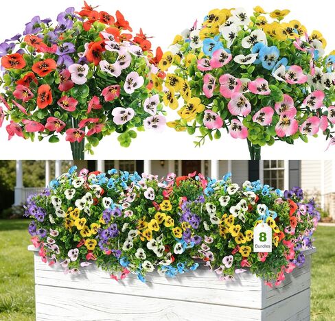 24 Bundles Artificial Pansy Flowers, No Leaves Faux Silk Pansies Bulk, Mixed Color Fake Flowers, UV Resistant for Outdoor/Indoor, Window Box, Patio, Garden, Home Spring Decor in Saudi Arabia