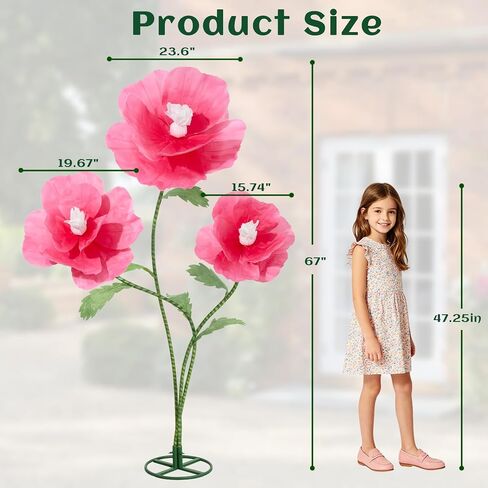 5.6 Ft Giant Paper Flowers with Stand 3Pcs Large Artificial Flower for Wedding Decor Party Decorations, Flower Wall Backdrop,Peachy Pink in Kuwait