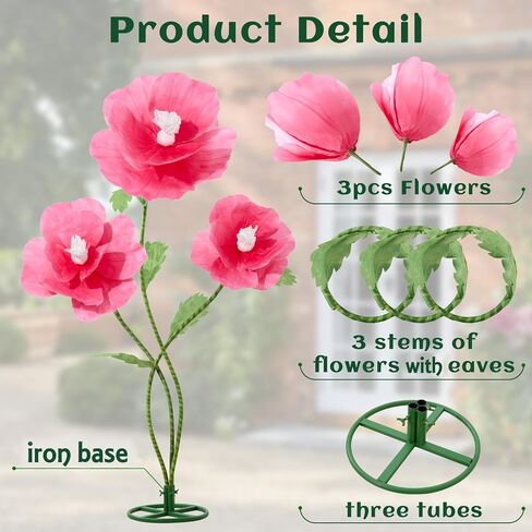 5.6 Ft Giant Paper Flowers with Stand 3Pcs Large Artificial Flower for Wedding Decor Party Decorations, Flower Wall Backdrop,Peachy Pink in Kuwait