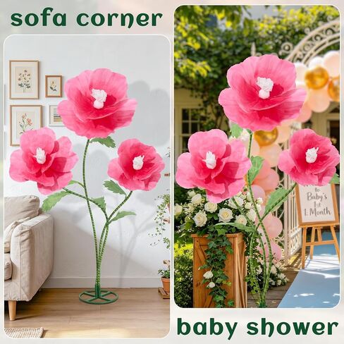 5.6 Ft Giant Paper Flowers with Stand 3Pcs Large Artificial Flower for Wedding Decor Party Decorations, Flower Wall Backdrop,Peachy Pink in Kuwait