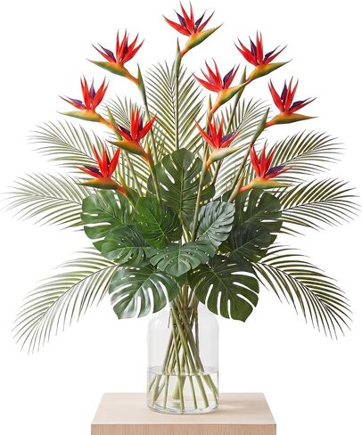 XunYee 42 حزمة من النباتات الاستوائية الاصطناعية، 12 طائر الجنة 18 Monstera Deliciosa 12 أوراق نخيل الأريكا زهور هاواي الصناعية المزيفة للديكور الداخلي للمنزل والحديقة والمكتب والشرفة in Kuwait