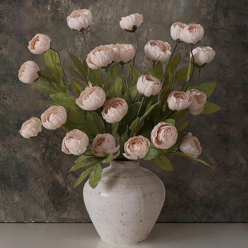 RECUTMS 6 Pcs Faux Peonies Artificial Flower 29 Inch Artificial Flowers Bulk Silk Fake Bouquet Floral Arrangements Centerpieces Decor for Mother's Day Home Table Wedding (Beige) in Saudi Arabia