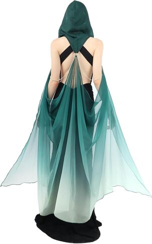 KUOIN Hooded Sheer Cape for Women Elf Dress Full Length Off Shoudler Gothic Wedding Fantasy Cloak 110CM in Kuwait