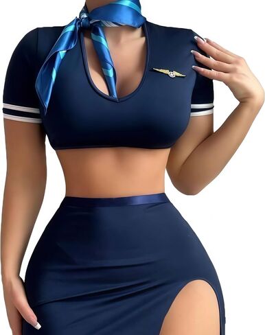 SugarPaper SuPa Flight Attendant Costume Outfits Cosplay Stewardess Costume Women's 4 Piece Lingerie in Saudi Arabia