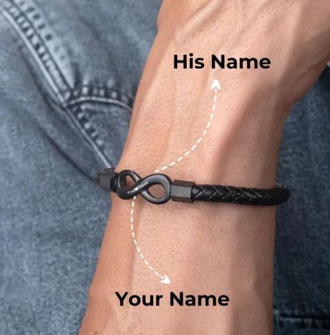 To My Husband - Infinity Personalized Bracelet, To My Husband Bracelet, Custom Dual Name Infinity Leather Bracelet for Men, Stainless Steel Knot Bracelet Gifts for Man Boyfriend Him in Kuwait