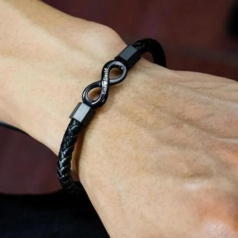 To My Husband - Infinity Personalized Bracelet, To My Husband Bracelet, Custom Dual Name Infinity Leather Bracelet for Men, Stainless Steel Knot Bracelet Gifts for Man Boyfriend Him in Kuwait