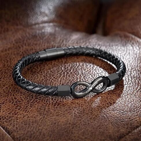 To My Husband - Infinity Personalized Bracelet, To My Husband Bracelet, Custom Dual Name Infinity Leather Bracelet for Men, Stainless Steel Knot Bracelet Gifts for Man Boyfriend Him in Kuwait