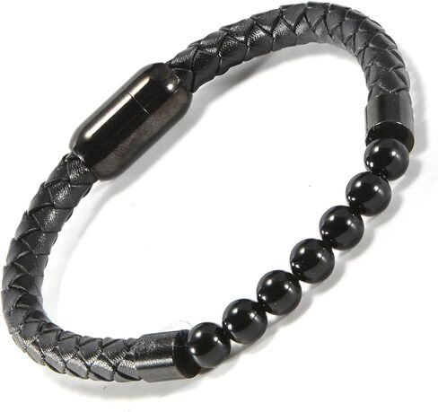 Agate Leather Bracelet for Women Men Natural Round Beaded Agates Stone Healing Bracelets Handmade Polished Gemstone for Spiritual Healing Meditation Yoga in Saudi Arabia