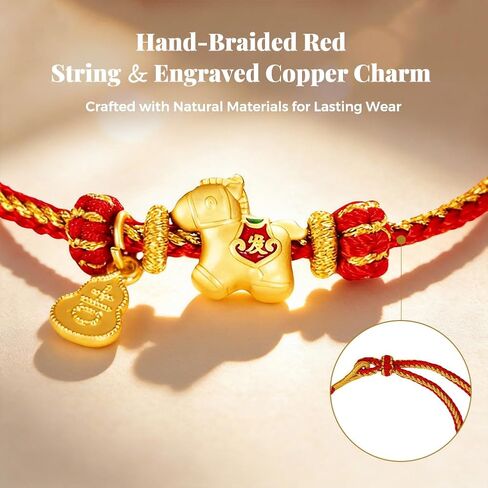 Red String Bracelet with Hourse Charm, Adjustable Gemstone Healing Kabbalah Cord Bracelet, Zodiac Copper Braided Cord Red Bracelet, Good Luck Wealth Prosperity Symbol for Women Men, Handmade Zen Energy Balance Yoga Jewelry for Year Of The 2026 Gifts, Incl in Saudi Arabia