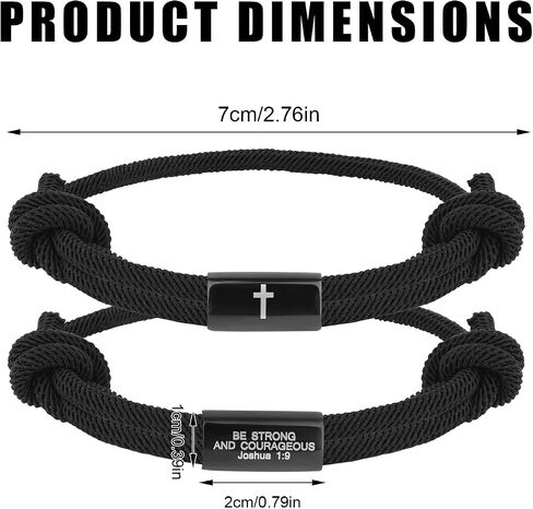 2pcs Cross Bible Verse Bracelet for Men, Black Joshua 1:9 Christian God Jesus Wwjd Bracelet Braided Rope Adjustable Religious Jewelry Accessories for Prayer Baptism Confirmation Birthday Gifts in Kuwait
