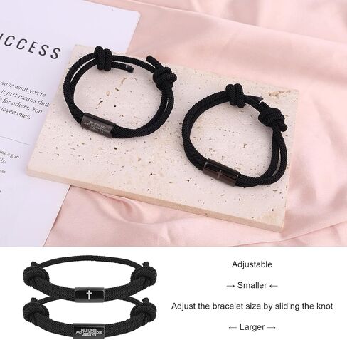 2pcs Cross Bible Verse Bracelet for Men, Black Joshua 1:9 Christian God Jesus Wwjd Bracelet Braided Rope Adjustable Religious Jewelry Accessories for Prayer Baptism Confirmation Birthday Gifts in Kuwait