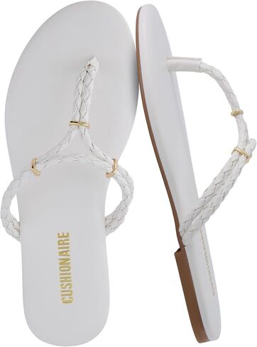 CUSHIONAIRE Trio Flip Flops for Women, Comfortable Beach Sandals with Braided Thong Strap, Memory Foam Footbed and Metallic Ring Accents in Kuwait
