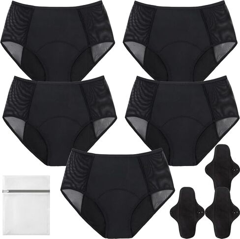 Cotton Incontinence Underwear, Ultradries Underwear, 100ml Absorbency, Leakproof & Washable, Stays Dry All Day, Underwear for Women with Reusable Booster Pads (5PC, X-Large) in Saudi Arabia
