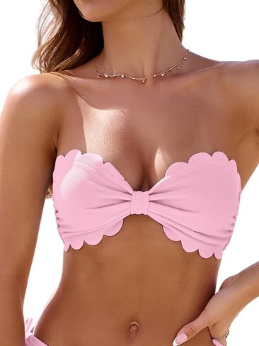 Rajputana Womens Wavy Edge Bandeau Bikini Top Only Tie Back Strapless Swimsuit Bathing Tops in Saudi Arabia