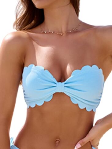 Rajputana Womens Wavy Edge Bandeau Bikini Top Only Tie Back Strapless Swimsuit Bathing Tops in Saudi Arabia