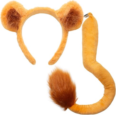 Feacole Lioness Costume Accessory Set, Realistic Lion Cub Ears Headband and Tail Kit for Halloween Christmas Party Cosplay in Saudi Arabia