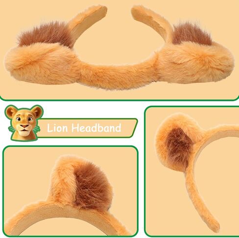 Feacole Lioness Costume Accessory Set, Realistic Lion Cub Ears Headband and Tail Kit for Halloween Christmas Party Cosplay in Saudi Arabia