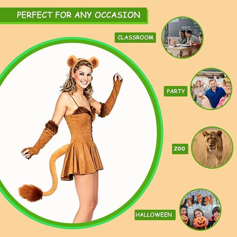 Feacole Lioness Costume Accessory Set, Realistic Lion Cub Ears Headband and Tail Kit for Halloween Christmas Party Cosplay in Saudi Arabia
