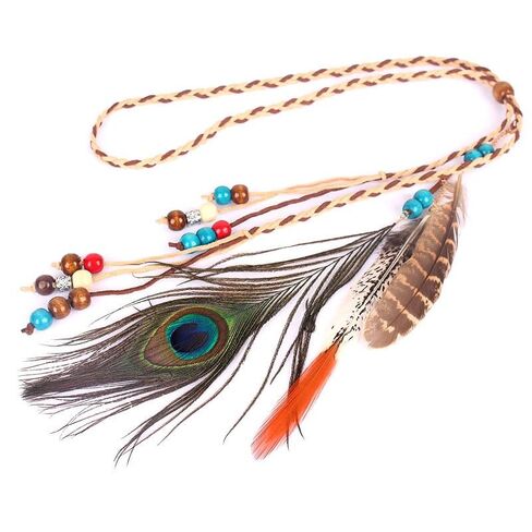 Peacock Feather Boho Headband – Indian Headdress & Native American Inspired Hair Accessory, Festival Costume Headpiece for Women & Girls in Saudi Arabia
