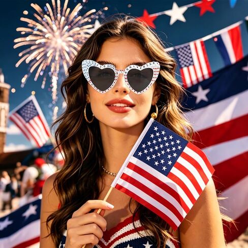 Jaciya 250th Anniversary Heart Sunglasses Patriotic Red White Blue Star Rhinestone Party Decorations 4th of July Eyeglasses in Saudi Arabia