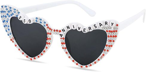 Jaciya 250th Anniversary Heart Sunglasses Patriotic Red White Blue Star Rhinestone Party Decorations 4th of July Eyeglasses in Saudi Arabia