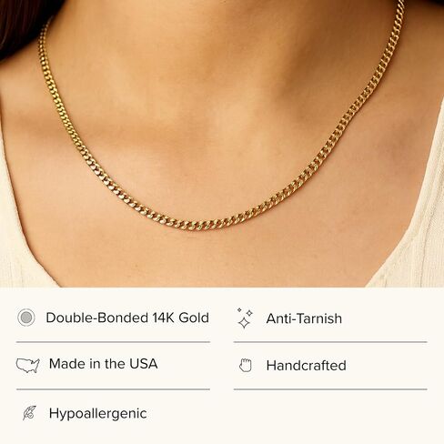 CROSS + CROWN 14K Yellow-Gold Cable Chain Necklace for Women and Men, Traditional Cable Link Pattern, Double-Bonded 14K Yellow-Gold, with Premium Jewelry Box, Handcrafted Jewelry in the USA in Saudi Arabia