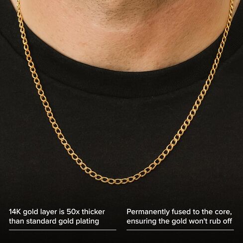 CROSS + CROWN 14K Yellow-Gold Cable Chain Necklace for Women and Men, Traditional Cable Link Pattern, Double-Bonded 14K Yellow-Gold, with Premium Jewelry Box, Handcrafted Jewelry in the USA in Saudi Arabia