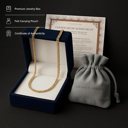 CROSS + CROWN 14K Yellow-Gold Cable Chain Necklace for Women and Men, Traditional Cable Link Pattern, Double-Bonded 14K Yellow-Gold, with Premium Jewelry Box, Handcrafted Jewelry in the USA in Saudi Arabia