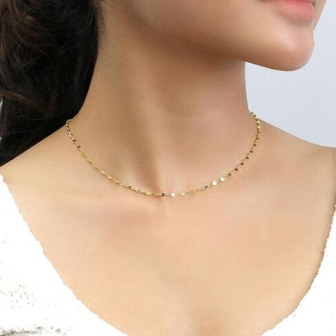 SISGEM 18K Solid Gold Mirror Chain Necklace for Women, 1.7MM Yellow Gold Italian Mirror Link Chain Necklace Christmas Annversary Jewelry Gift for Women 18" in Kuwait