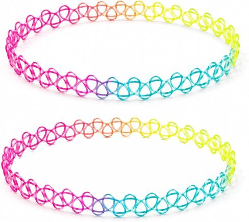 2PCS Tattoo Choker Necklace Rainbow Choker 90s Black Tattoo Necklace Colorful y2k choker Tattoo Gothic Stretchy Choker Necklace in Saudi Arabia