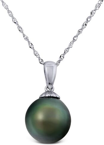 14K Solid White Gold Genuine Tahitian Pearl 10mm Pendant Necklace in Kuwait