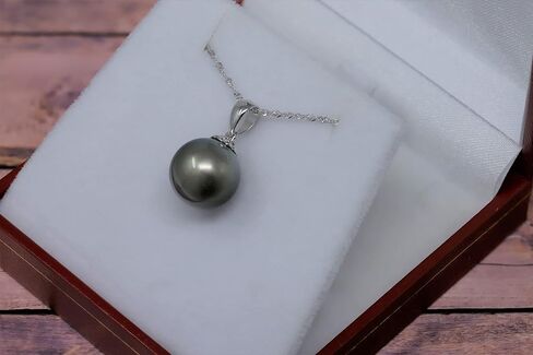 14K Solid White Gold Genuine Tahitian Pearl 10mm Pendant Necklace in Kuwait