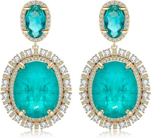 Crystal Cubic Zirconia Colorful Large Gemstone Dangle Earrings for Women Silver Hypoallergenic Oval Drop Earrings gifts for Mom WeddingParty Prom in Saudi Arabia