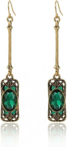Vintage Earrings for Women Dark Green Dangle Earrings Antique Gold Victorian Style Jewelry Elegan Earring for Women in Saudi Arabia