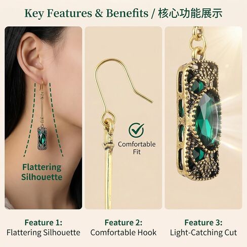 Vintage Earrings for Women Dark Green Dangle Earrings Antique Gold Victorian Style Jewelry Elegan Earring for Women in Saudi Arabia