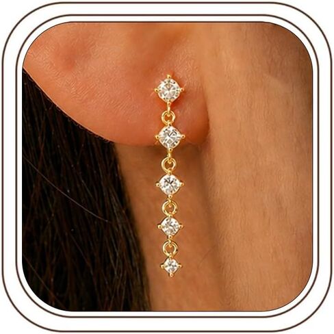 14K Gold & Silver Plated Dangle Earrings for Women Dainty Sparkly CZ Drop Earrings Lightweight Hypoallergenic Minimalist Trendy Jewelry for Wedding Porm Everyday Wear in Kuwait