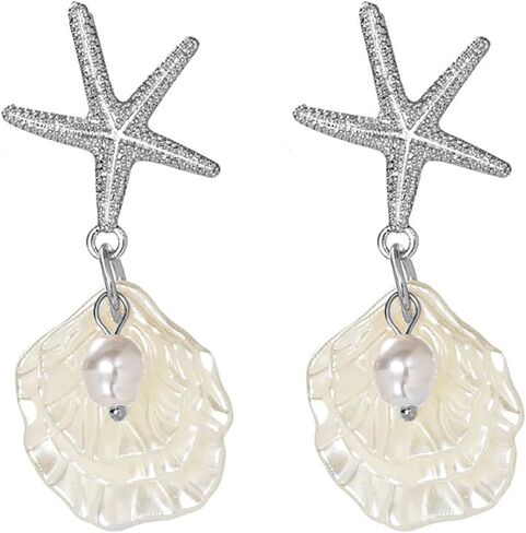 Gold Starfish Shell Earrings for Women 14K Gold Plated Pearl Shell Dangle Earrings Summer Accessories Vacation Outfits Beach Jewelry for Women in Kuwait