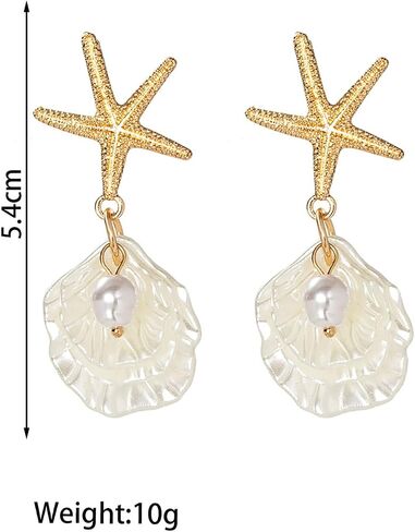 Gold Starfish Shell Earrings for Women 14K Gold Plated Pearl Shell Dangle Earrings Summer Accessories Vacation Outfits Beach Jewelry for Women in Kuwait
