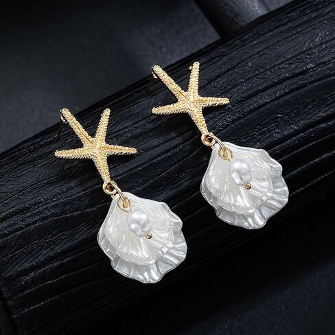Gold Starfish Shell Earrings for Women 14K Gold Plated Pearl Shell Dangle Earrings Summer Accessories Vacation Outfits Beach Jewelry for Women in Kuwait