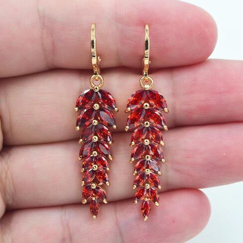 Shine Red Synthetic Zircon Golden Color Fashion Women Luxury Red CZ Leaf Wedding Jewelry Earrings in Kuwait