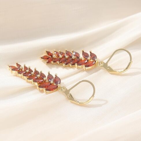 Shine Red Synthetic Zircon Golden Color Fashion Women Luxury Red CZ Leaf Wedding Jewelry Earrings in Kuwait