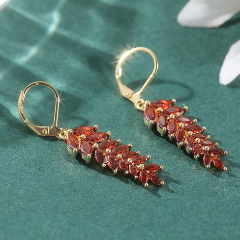 Shine Red Synthetic Zircon Golden Color Fashion Women Luxury Red CZ Leaf Wedding Jewelry Earrings in Kuwait
