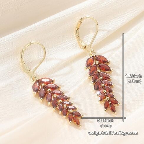 Shine Red Synthetic Zircon Golden Color Fashion Women Luxury Red CZ Leaf Wedding Jewelry Earrings in Kuwait